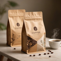 Sacs d'emballage personnalisés en papier kraft de haute qualité pour café et aliments pour animaux de compagnie, avec valve unidirectionnelle, fermeture éclair, scellage huit côtés, résistants à l'humidité, 250g-1kg en vrac