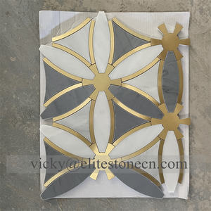 カララホワイトダイヤモンドシェイプストーンモザイク、グレーウォータージェット加工、美しいモザイクタイル、家の装飾、室内壁と床用 - Product Image 4