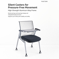 Chaise de formation ergonomique pliable en gros avec tablette d'écriture et roulettes silencieuses pour salle de classe et salle de conférence