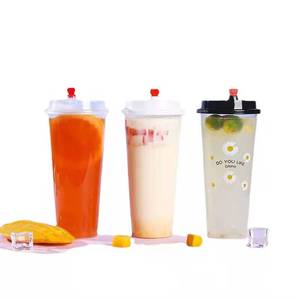 China Factory Custom logo Bubble tea cup 16 oz 500ml 24oz 700ml Custom U Shape plastic cup with lid Thick hard milk tea boba cup