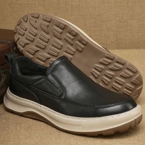 Mocassins pour hommes en cuir à bout rond, semelle extérieure en caoutchouc, semelle intermédiaire en EVA, amortis, toutes saisons, chaussures décontractées et professionnelles - Product Image 1