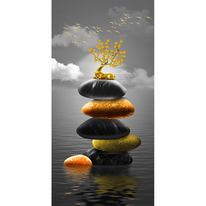 Cerf doré allongé <span class=keywords><strong>sur</strong></span> la roche peinture art mural de luxe pour couloir et décoration murale de la maison photo impression toile et affiches - Product Image 6