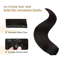 Ekstensi Rambut Clip In Grosir dari Supplier, Full Head 100% Rambut Asli Virgin Hitam Alami, Clip Ins Lembut untuk Wanita