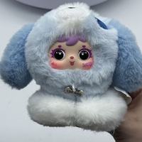 6 styles de porte-clés en peluche avec yeux interchangeables en plastique ABS, adorables chiots couchés, jouets en peluche doux, boîte mystère, haute qualité, en stock