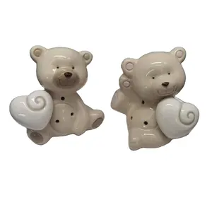 decorative luxury handmade porcelain bear with heart LC light ceramic flowers for crafts simple