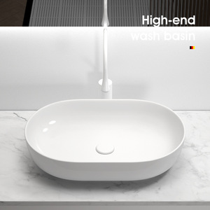 Lavabo Ovalado <span class=keywords><strong>de</strong></span> Cerámica Moderno Personalizado con un Solo Orificio, Estilo Crema Amarillo, para Baño, Balcón o Lavadero - Product Image 6