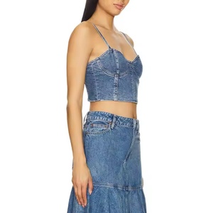 กระโปรงยีนส์ทรงไม่สมมาตรแบบมีชายระบายสำหรับผู้หญิง ชุดกระโปรง 2 ชิ้นสำหรับฤดูร้อน - Product Image 2