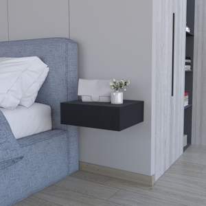 Mesita de noche flotante moderna montada en la pared de DB Vienna, elegante diseño de madera maciza con cajón de almacenamiento espacioso para uso en dormitorio y apartamento - Product Image 1