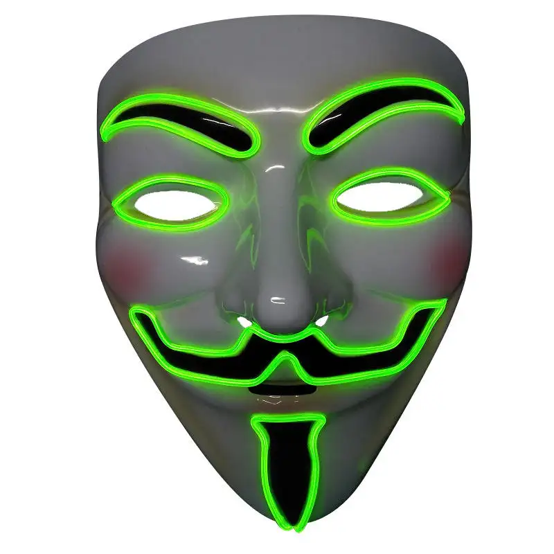 Máscara con purpurina LED para fiesta de Halloween, máscara de payaso V iluminada, suministros para disfraces de Halloween, regalo de vacaciones para niños y adultos