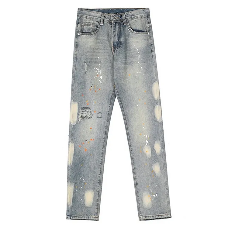 Xiaoxin Wholesale Blue Wash Vintage Jeans Custom Men Paint Stack Fitting Denim 100%cotton Pants Cotton Baggy Stacked Jeans