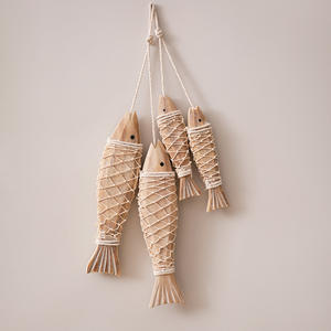 Pescado colgante de madera estilo océano estilo mediterráneo rústico costero tallado a mano adornos esculturas de pared para la decoración de la tienda del hogar Han - Product Image 3