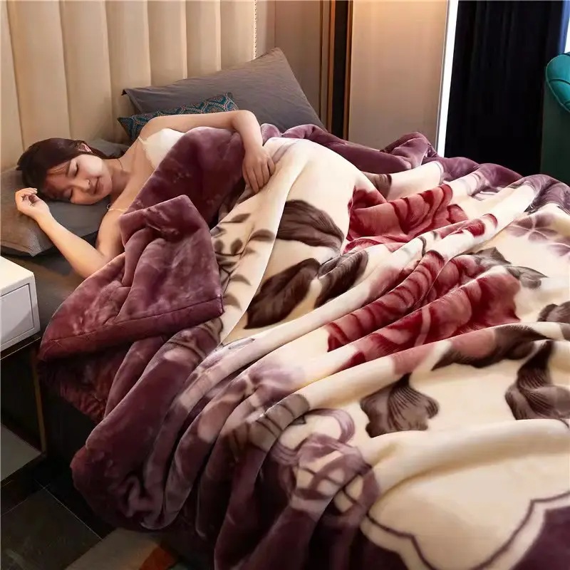 한국어 스타일 킹 사이즈 따뜻한 니트 부드러운 럭셔리 로즈 인쇄 크로 셰 뜨개질 성인 담요 침대 Raschel 밍크 담요