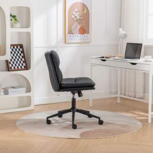 Chaise de bureau DB en cuir noir, réglable en hauteur, pivotante, avec accoudoirs et appui-tête intégré pour usage professionnel - Product Image 6