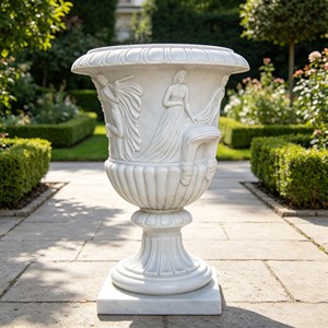 Jardinera Rectangular de Mármol Travertino Beige con Relieve Floral, Tallada a Mano, para Jardín o Villa - Product Image 5