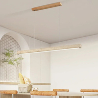 Lampe suspendue LED nordique Wabi-sabi pour salle à manger, table de bar, en travertin naturel et bois, design de suspension Rolde, lustre linéaire