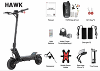 Hawk Yüksek Performanslı Çift Motorlu Elektrikli Scooter 250W Fırçasız Motor 70km Menzil Tüpsüz Her Türlü Arazi Lastiği Tam Sensörlü