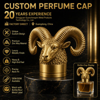 Ovine Caprid Zamac Fragrance Cap Curled-Horn Ram Chiseled Graver-Finished Wireframe-to-Metal OEM Liquid Leak-Proof Custom Logo