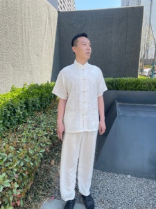 Traje Tang <span class=keywords><strong>de</strong></span> cáñamo <span class=keywords><strong>de</strong></span> algodón hecho a mano para hombre, ropa tradicional china para sala <span class=keywords><strong>de</strong></span> té en casa, conjunto básico <span class=keywords><strong>de</strong></span> dos piezas con diseño personalizado - Product Image 5