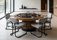 Table de poker Hold'em ronde en bois de luxe italienne 2-en-1, transformable en table à manger pour la maison, la villa et le club de divertissement, également utilisable comme table d'échecs