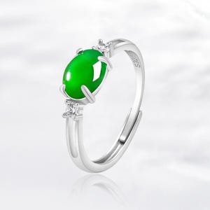Natural Jadeite Vivid Green <b>Ring</b> 925 Silver Inlay Fashion Simplicity UNISEX Adjustable Gift of Appraisal Certificate D1035 - Product Image 1