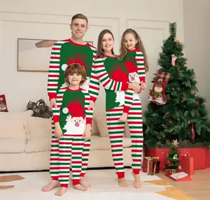 Custom Fall Winter Plus Size Wholesale Family Matching Xmas Pyjamas Outfits Striped Pants Christmas Homewear Pajamas Sets