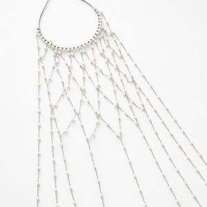 Chaîne de tête à pampilles de perles, longue, perlée, accessoires de coiffure de mariée pour mariage, soirée et costume - Product Image 3
