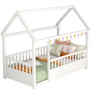 เตียงไม้ Montessori ขนาด Twin สำหรับเด็กหญิงเด็กชาย สีขาว ไม่ต้องใช้ฐานรองเตียง - Product Image 1