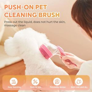 Custom Logo Dog Bath Brush Long Handle Pet Shampoo Silicone Puppy Massage Dog Shower Brush with Soap Dispenser - Product Image 4