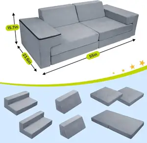 Modular Kids Couch Furniture Premium Child Couch Fort 7PCS Kids Couch Sofa For Toddler Teens