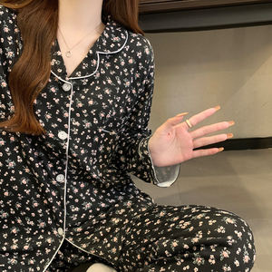 Premium Sense of Black primavera y otoño pantalones largos de manga larga pijamas traje de ropa de casa para mujer se puede usar fuera al por mayor - Product Image 5