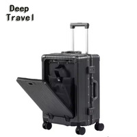 Valise trolley multifonctionnelle à ouverture frontale, cadre en aluminium, antivol, 20 pouces, pour affaires, unisexe, avec roulettes
