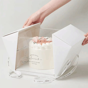 Scatola di Lusso Trasparente <span class=keywords><strong>per</strong></span> Esposizione <span class=keywords><strong>Torte</strong></span> con Finestra Rigida Sicura <span class=keywords><strong>per</strong></span> Dolci con Nastro Goffrato e Stampa con Rivestimento UV - Product Image 4