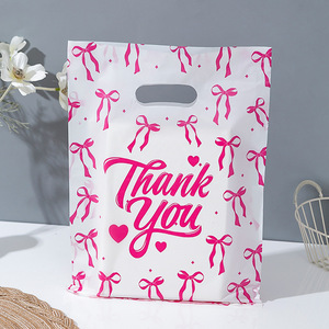 Bolsas de Plástico Rosa con Lazo y Estampado HOYO, Bolsas con Asa Troquelada con Decoración de Corazón para Tiendas Minoristas y Boutiques - Product Image 1