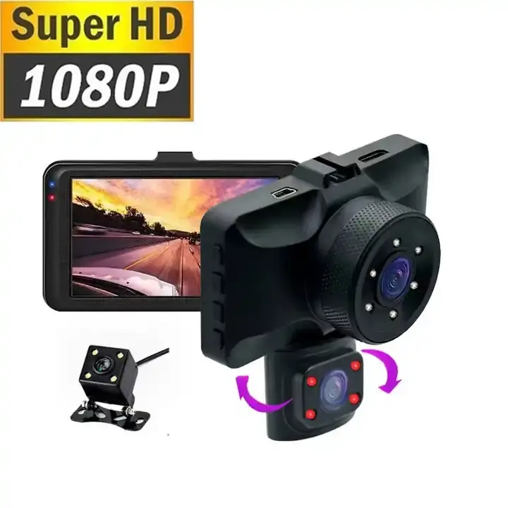 Tachygraphe avec caméra de recul voiture Dvr 1080P enregistreur automatique Dash Cam 3 objectif de caméra avec caméra de recul Vision nocturne
