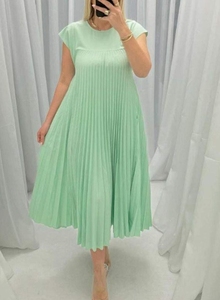 Servizio OEM Nuovo Elegante Abito Lungo Estivo da Donna con Collo Tondo e Linea ad <span class=keywords><strong>A</strong></span> Plissettata - Product Image 5