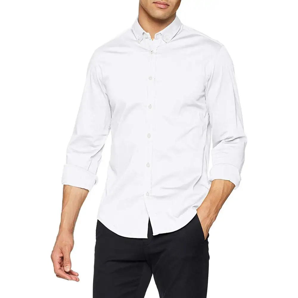 Men's Shirt Elastic Collar Slim French Cuff Solid Color Long Sleeve Dress Shirt High Quality