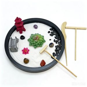 Mini-jardin zen japonais en gros, kit de jardin zen <span class=keywords><strong>miniature</strong></span> rond avec roches et sable pour bureau ou maison, cadeau de bureau - Product Image 2