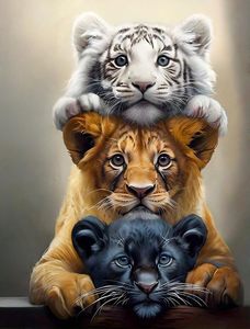 Kit de <span class=keywords><strong>Peinture</strong></span> Diamant Personnalisable Songwoo : Tigre Blanc, Lion, Panthère Noire Empilés – Art Diamant Animaux Mignons - Product Image 2