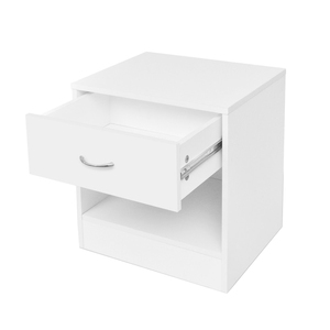 <span class=keywords><strong>Mesita</strong></span> de <span class=keywords><strong>Noche</strong></span> Pequeña de Madera Blanca Rústica Moderna, Mueble de Dormitorio, Mesa Auxiliar Alta con Dos Cajones, Panel Multiusos Ecológico - Product Image 3