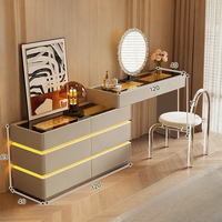 Miroir LED tactile pour chambre à coucher, coiffeuse de luxe en bois massif, moderne et minimaliste, rétractable, pour petits espaces et appartements