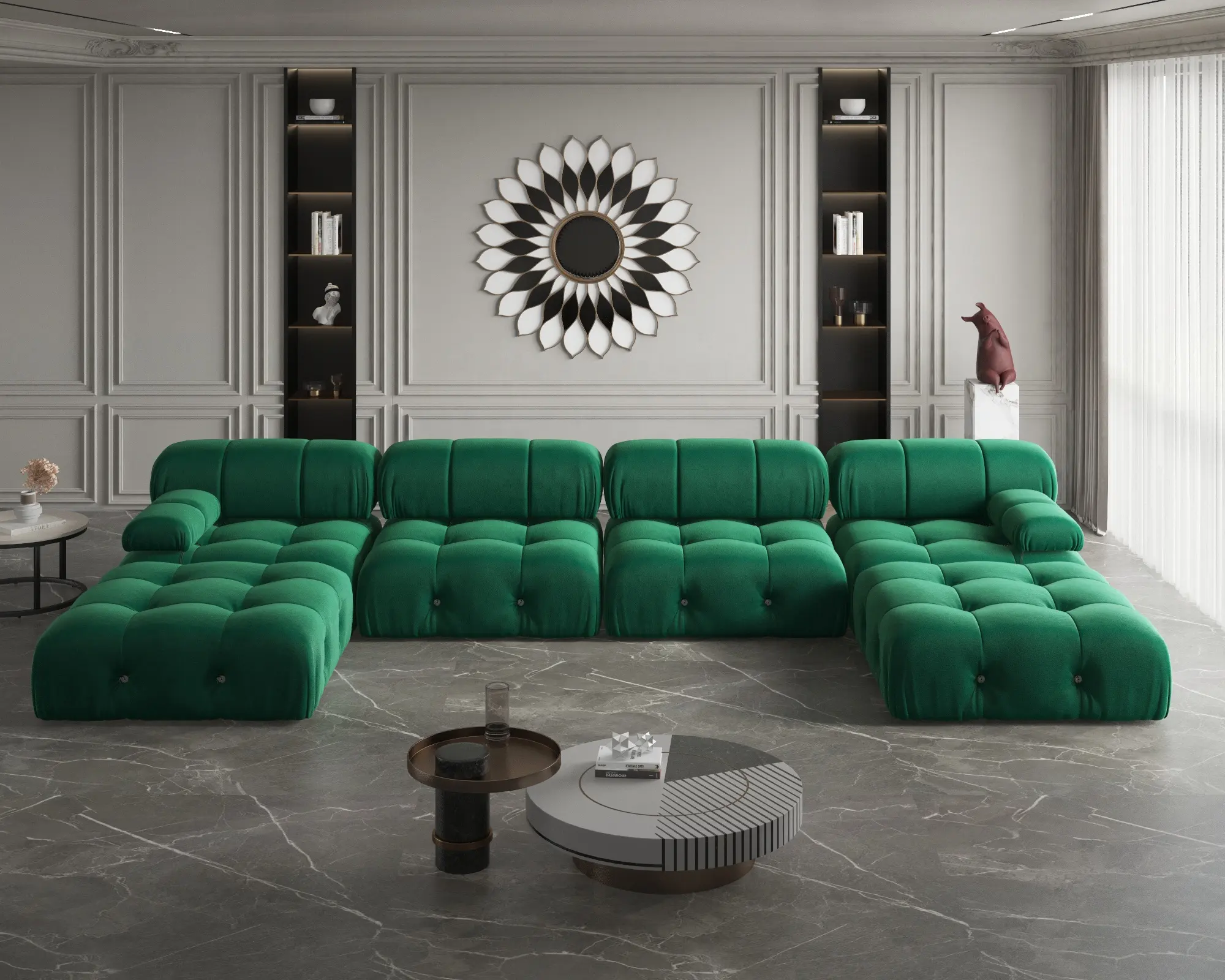ATUNUS Sofa Potong Modular Sudut Desain Populer Mode Tinggi Artistik Kain Beludru Bentuk U Sofa untuk Hotel