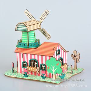 Modèle de construction en bois 3D décoratif, boîte de puzzle à assembler, style dessin animé, chalet, jouet éducatif pour enfants - Product Image 4