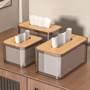 Caja de pañuelos de acrílico transparente, soporte de papel Facial, secador, dispensador de hojas con tapa de madera para lavadero, encimera de cocina - Product Image 2