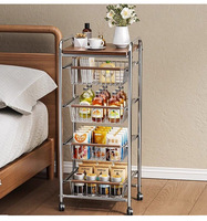 Vierlaags draadframe rolwagen gepolijste chroom badkamer slaapkamer organizer verrijdbare keuken trolley kar