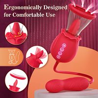 Heißer 3-in-1 Verbesserter Rosen-Sexstimulator mit 7 Zungenleck- und 3 Stoßvibrationen, Vibrator-Dildo für G-Punkt, Klitoris und Brustwarzen-Stimulation
