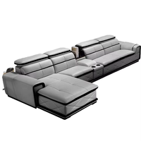 Italienischer Stil Modernes Multifunktionales Intelligentes Musik-Luxus Wohnzimmermöbel L-förmiges Ledersofa-Set mit USB-Anschluss