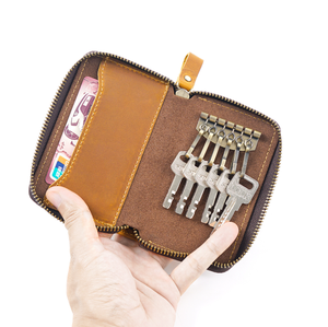 Porte-monnaie en cuir pleine fleur Crazy Horse, couleur personnalisée, fermeture éclair métallique, porte-clés, étui pour clés de voiture, portefeuille rétro pour clés - Product Image 4