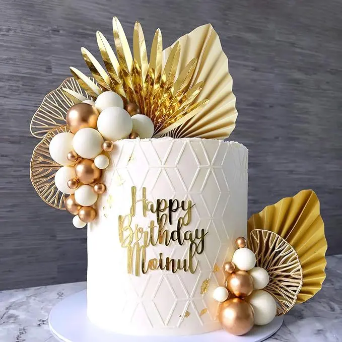 Champagne gold ball cake decoration cake topper balls Palm leaf cake decoration for Party Birthday decorations