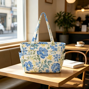 Sac fourre-tout matelassé grande capacité avec compartiment pour ordinateur portable et pochette pour trolley, imprimé floral personnalisé, pour la vente en gros - Product Image 1