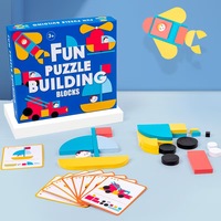 Set Blok Bangunan Puzzle Menyenangkan untuk Anak-anak, Permainan Mencocokkan Bentuk Tangram, Mainan Kayu Edukatif Dini